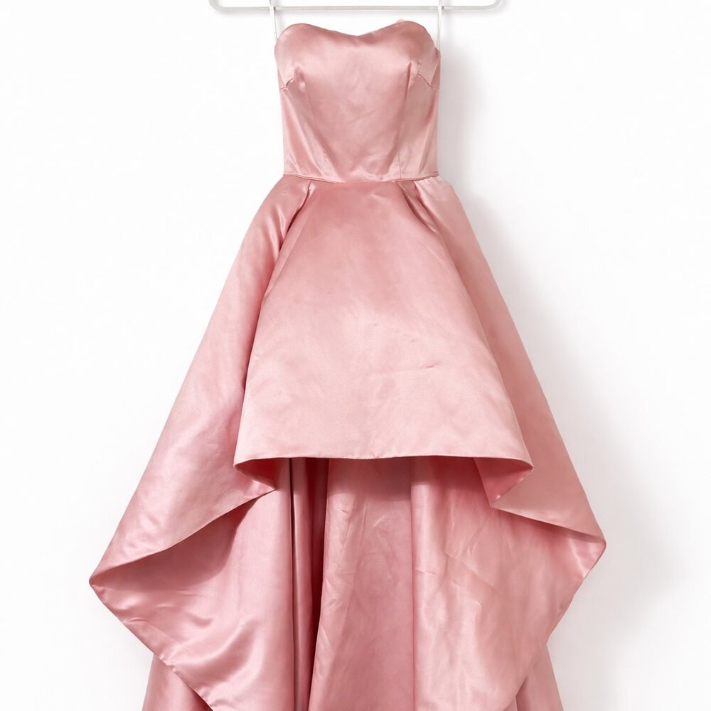 Sherri Hill Pink Satin High-Low Prom Dress Size 0 Strapless Sweetheart